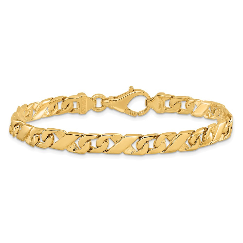 14K 6.7mm Hand Polished Fancy Link with Fancy Lobster Clasp Bracelet
