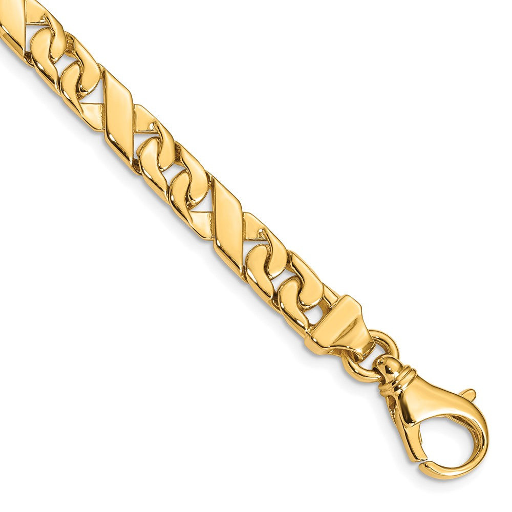 14K 6.7mm Hand Polished Fancy Link with Fancy Lobster Clasp Bracelet