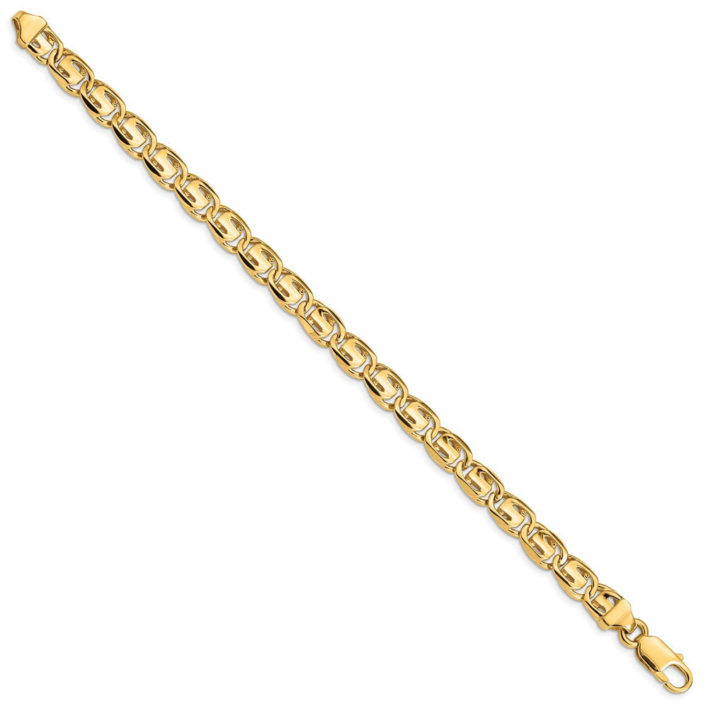 14K 7.5mm Hand Polished Fancy Link with Lobster Clasp Bracelet