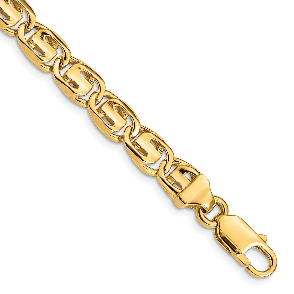 14K 7.5mm Hand Polished Fancy Link with Lobster Clasp Bracelet