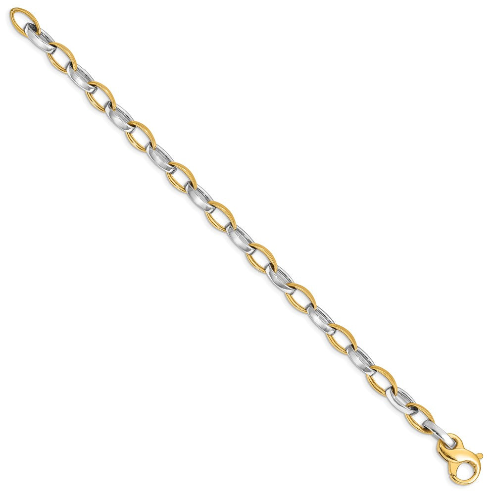 14K Two-tone 6.6mm Hand Polished and Satin Fancy Link with Fancy Lobster Clasp Bracelet
