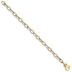 14K Two-tone 6.6mm Hand Polished and Satin Fancy Link with Fancy Lobster Clasp Bracelet