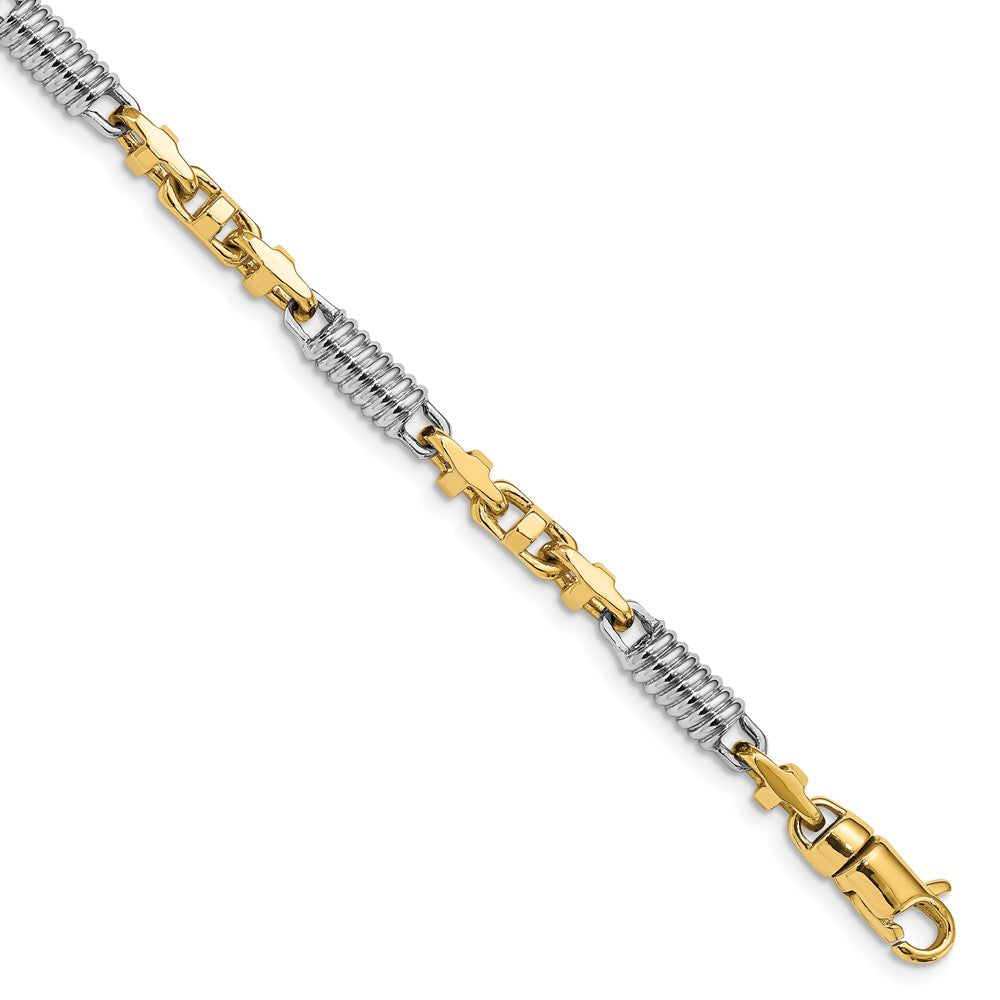 14k Two-tone 4.6mm Hand Polished Fancy Link with Lobster Clasp Bracelet