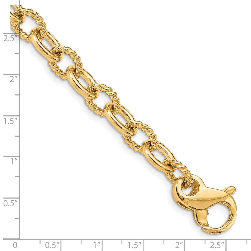 14K 7.8mm Hand Polished and Textured Fancy Link with Fancy Lobster Clasp Bracelet
