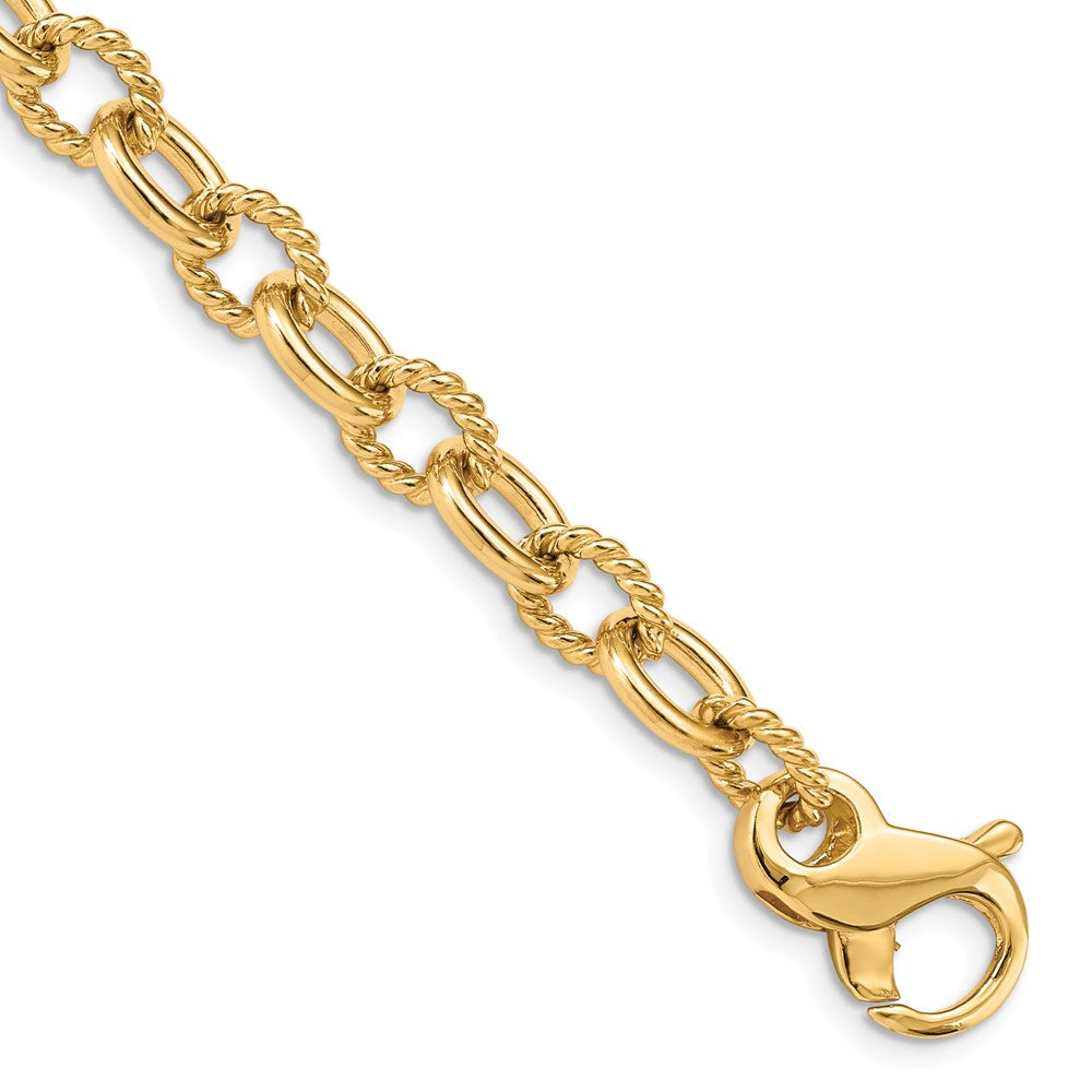 14K 7.8mm Hand Polished and Textured Fancy Link with Fancy Lobster Clasp Bracelet