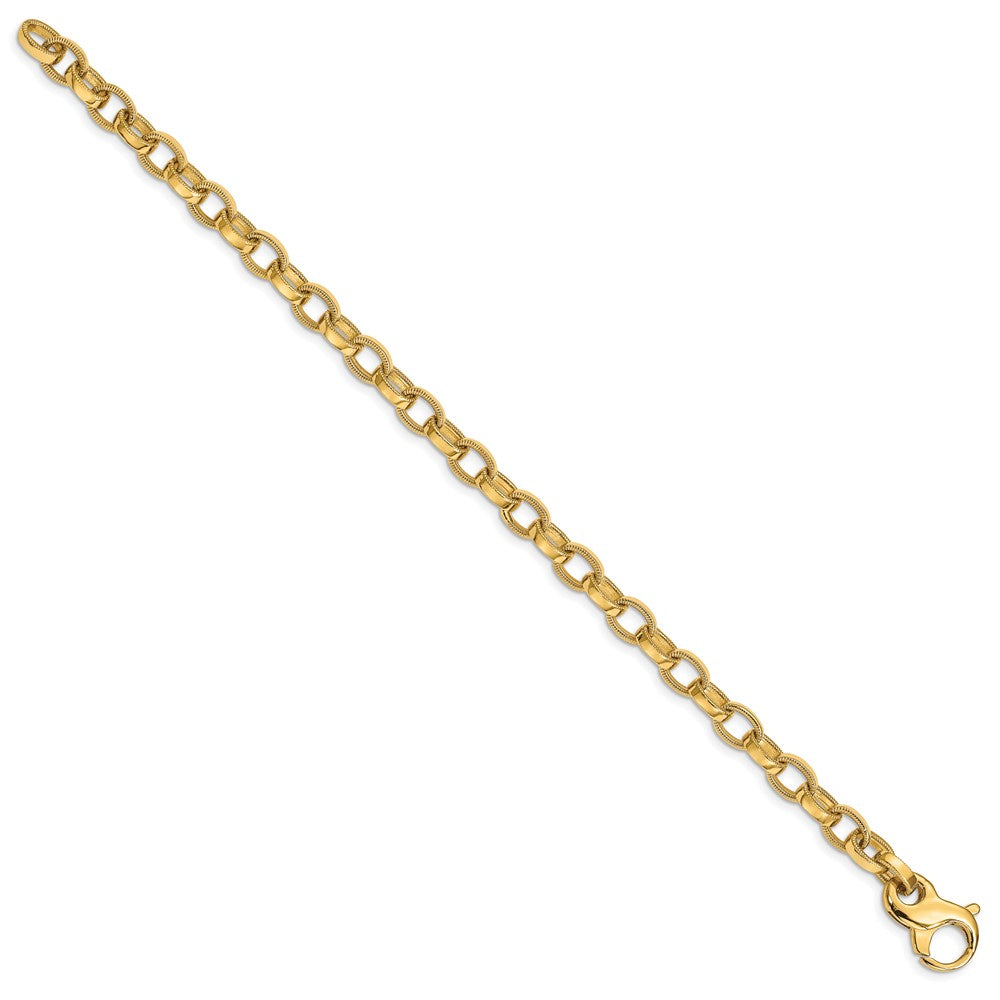 14K 6.2mm Hand Polished with Ridged Edge Fancy Link Fancy Lobster Clasp Bracelet