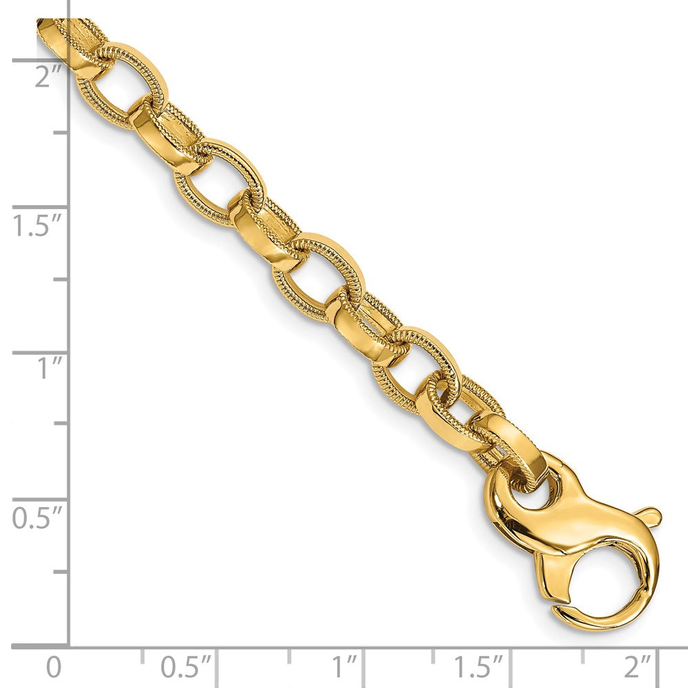 14K 6.2mm Hand Polished with Ridged Edge Fancy Link Fancy Lobster Clasp Bracelet