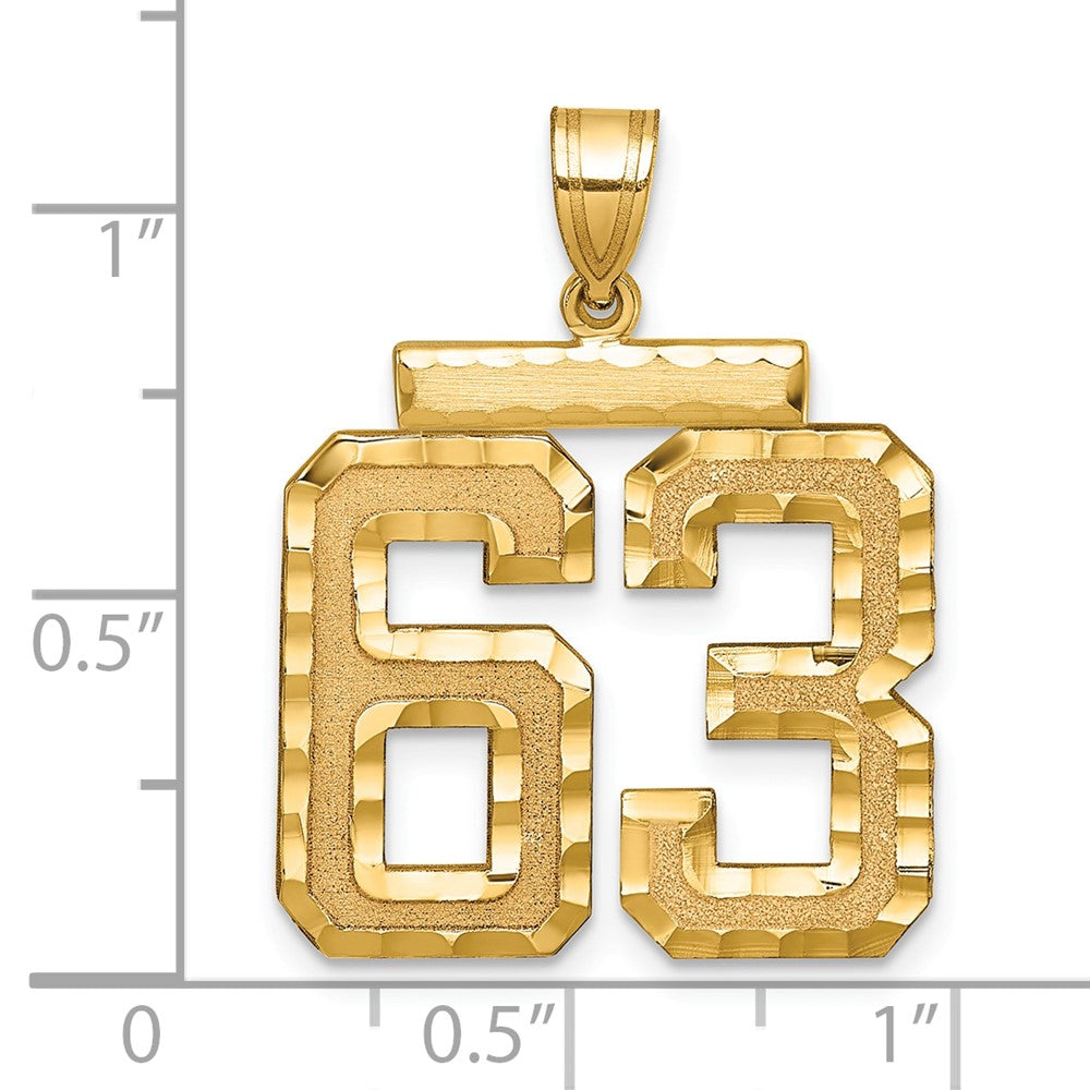 14k Large Brushed  Diamond-cut Number 63 Charm