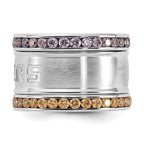 Stainless Steel Collegiate Louisiana State U Crystal Stacked Ring Set