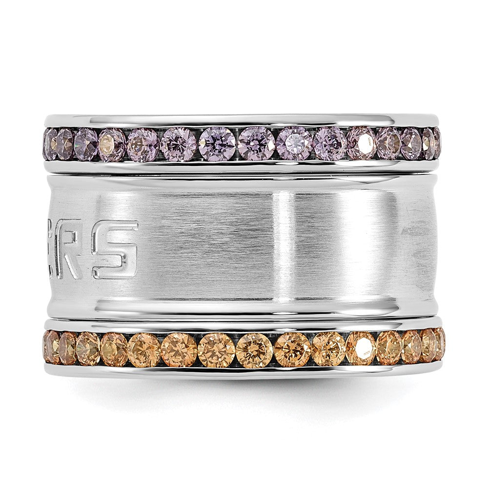 Stainless Steel Collegiate Louisiana State U Crystal Stacked Ring Set