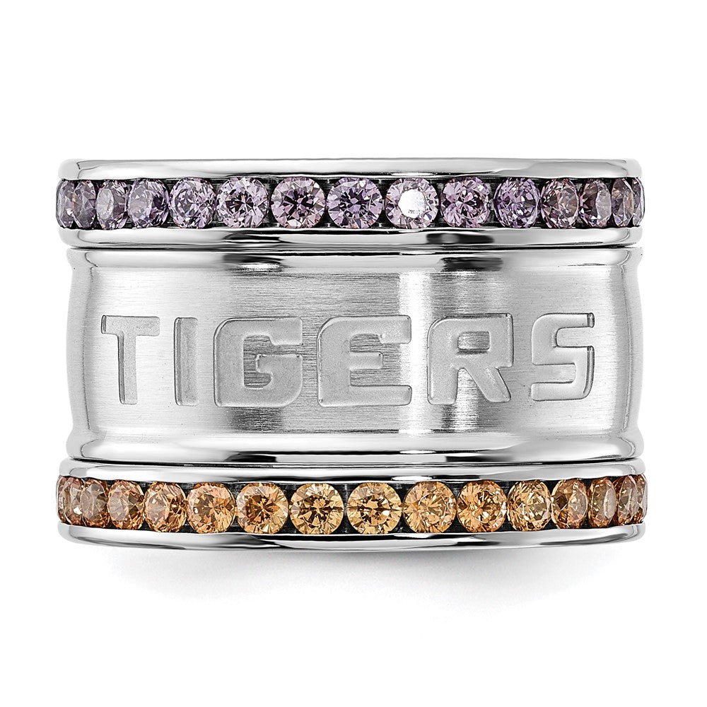 Stainless Steel Collegiate Louisiana State U Crystal Stacked Ring Set