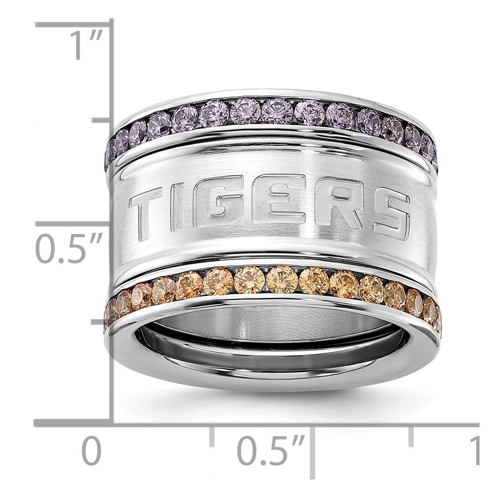 Stainless Steel Collegiate Louisiana State U Crystal Stacked Ring Set