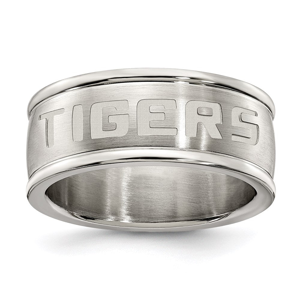 LOUISIANA STATE UNIV STAINLESS STEEL LOGO BAND RING SIZE 8(TIGER)