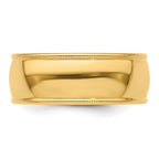 14k Yellow Gold 8mm Milgrain Half Round Wedding Band