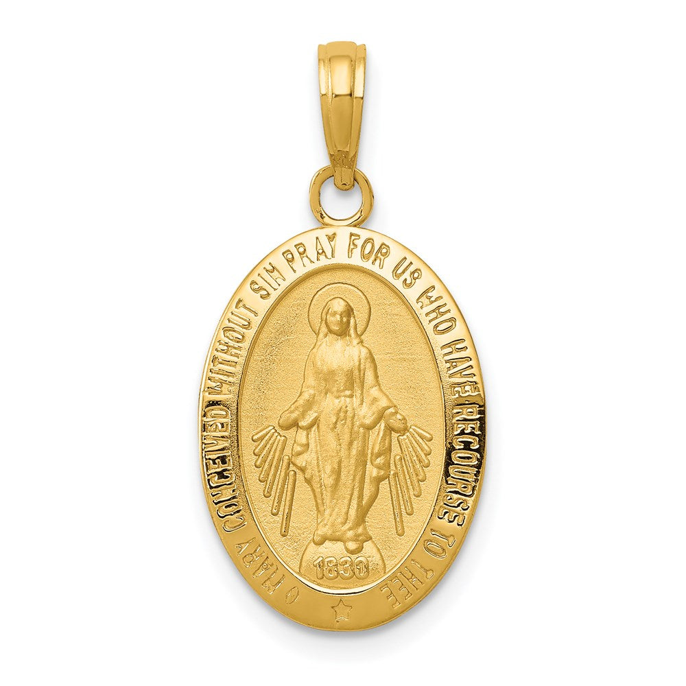 14k Polished and Satin Solid Miraculous Medal Oval Pendant