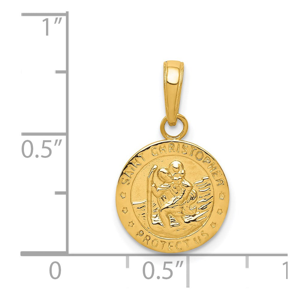 14k Polished Solid Saint Christopher Medal Round Charm