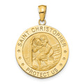 14k Polished and Satin Solid Saint Christopher Medal Round Pendant