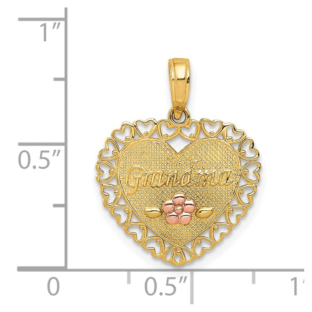14k Two-Tone GRANDMA Heart with Flower Charm