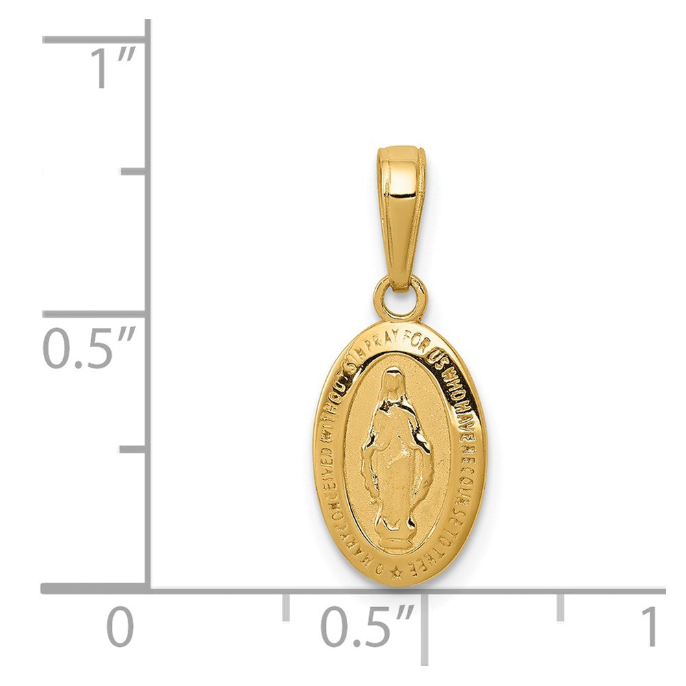 14k Polished and Satin Solid Miraculous Medal Oval Charm