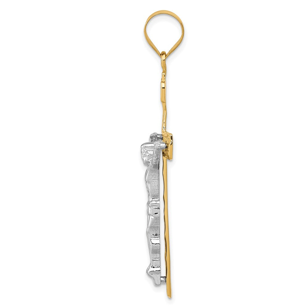 14K Two-tone Diamond-cut Lattice Cross with Crucifix Pendant