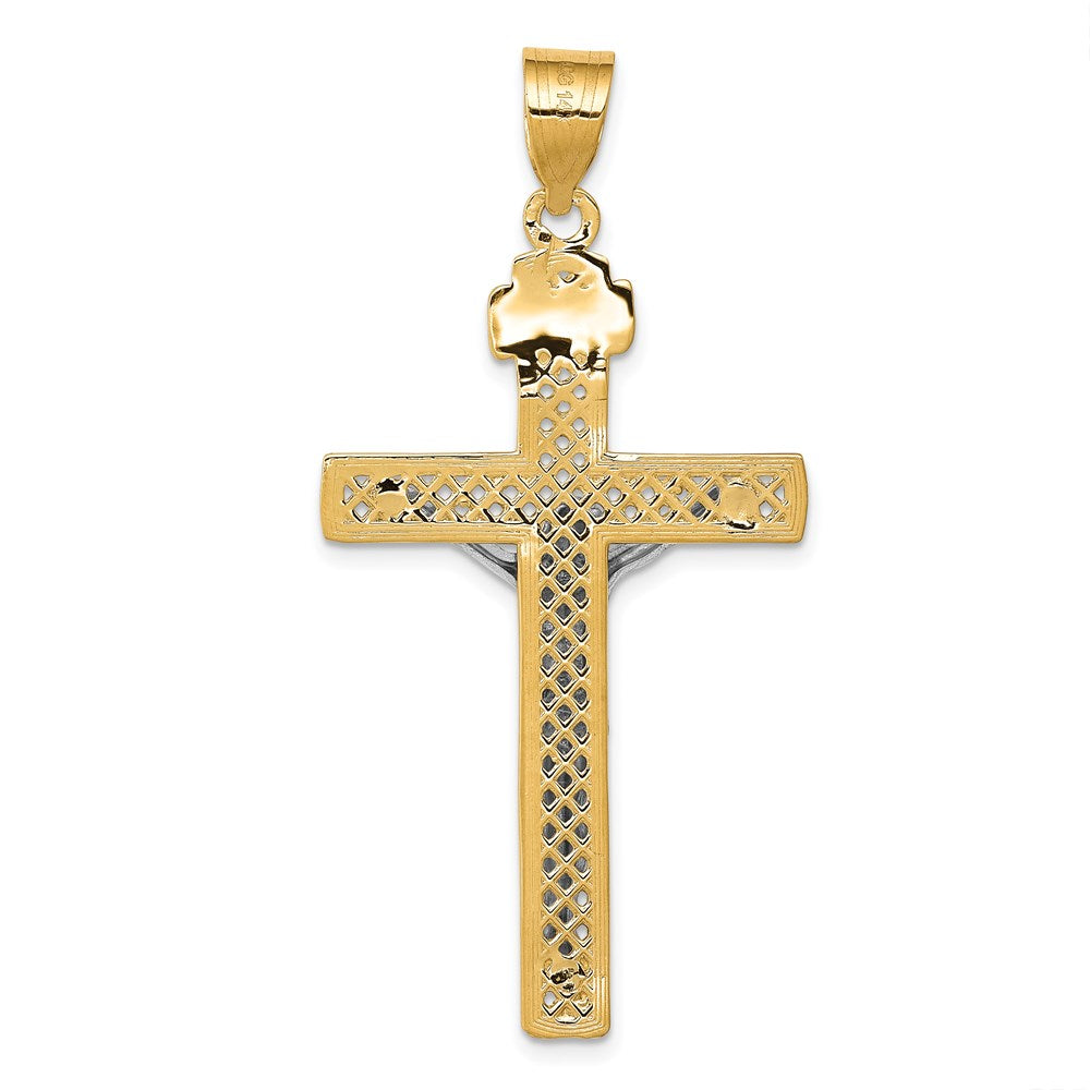 14K Two-tone Diamond-cut Lattice Cross with Crucifix Pendant