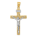 14K Two-tone Diamond-cut Lattice Cross with Crucifix Pendant