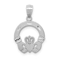 14k White Gold Solid Diamond-cut Claddagh Pendant