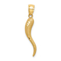 14k Solid Diamond-cut 3-D Italian Horn Charm