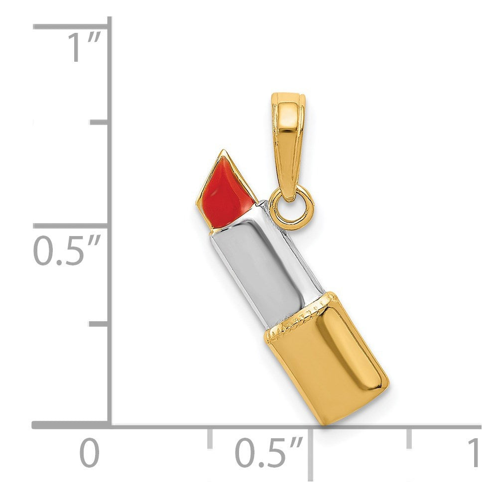14K and White Rhodium Red Enameled Lipstick Charm
