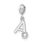 Sterling Silver Rhodium-plated MeMi Letter A with Crystal Charm
