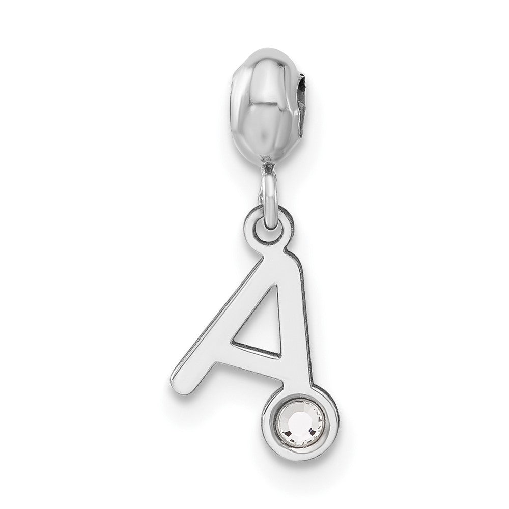 Sterling Silver Rhodium-plated MeMi Letter A with Crystal Charm