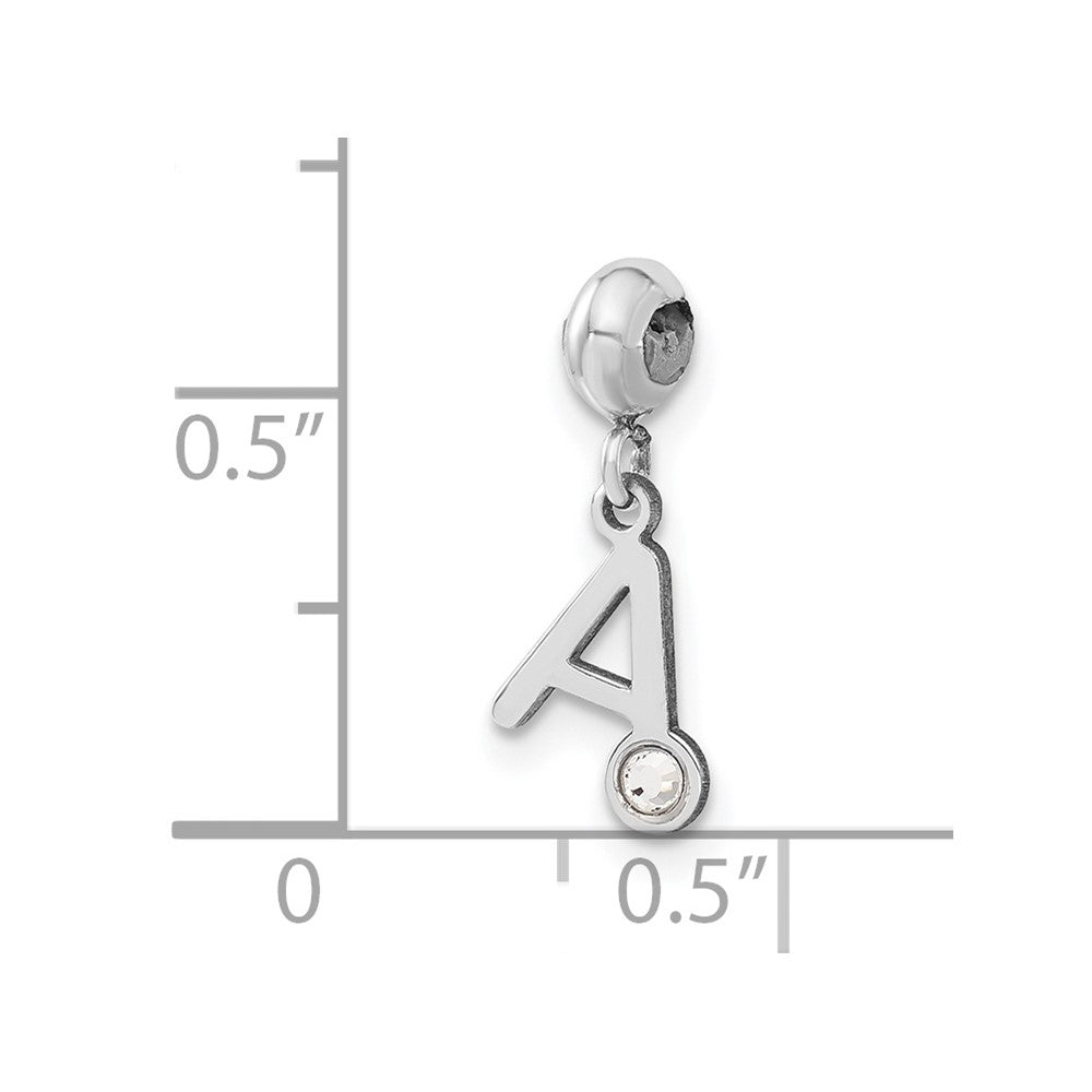 Sterling Silver Rhodium-plated MeMi Letter A with Crystal Charm