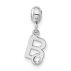 Sterling Silver Rhodium-plated MeMi Letter B with Crystal Charm