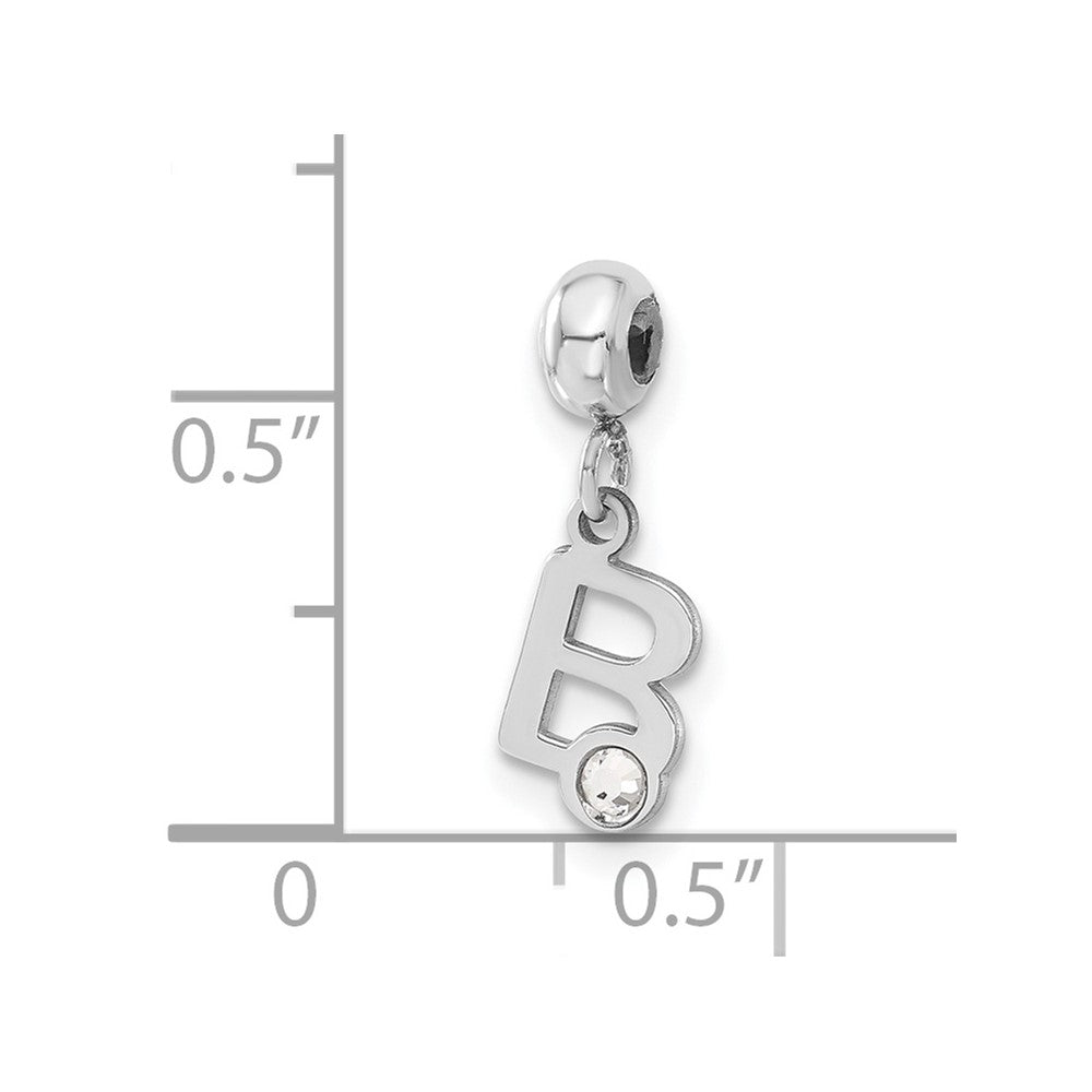 Sterling Silver Rhodium-plated MeMi Letter B with Crystal Charm