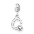 Sterling Silver Rhodium-plated MeMi Letter C with Crystal Charm