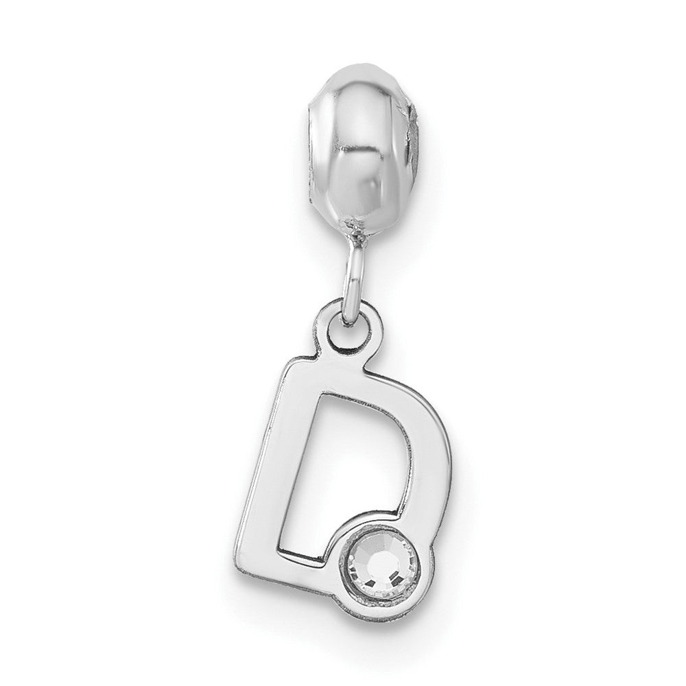 Sterling Silver Rhodium-plated MeMi Letter D with Crystal Charm