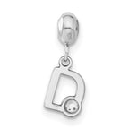 Sterling Silver Rhodium-plated MeMi Letter D with Crystal Charm