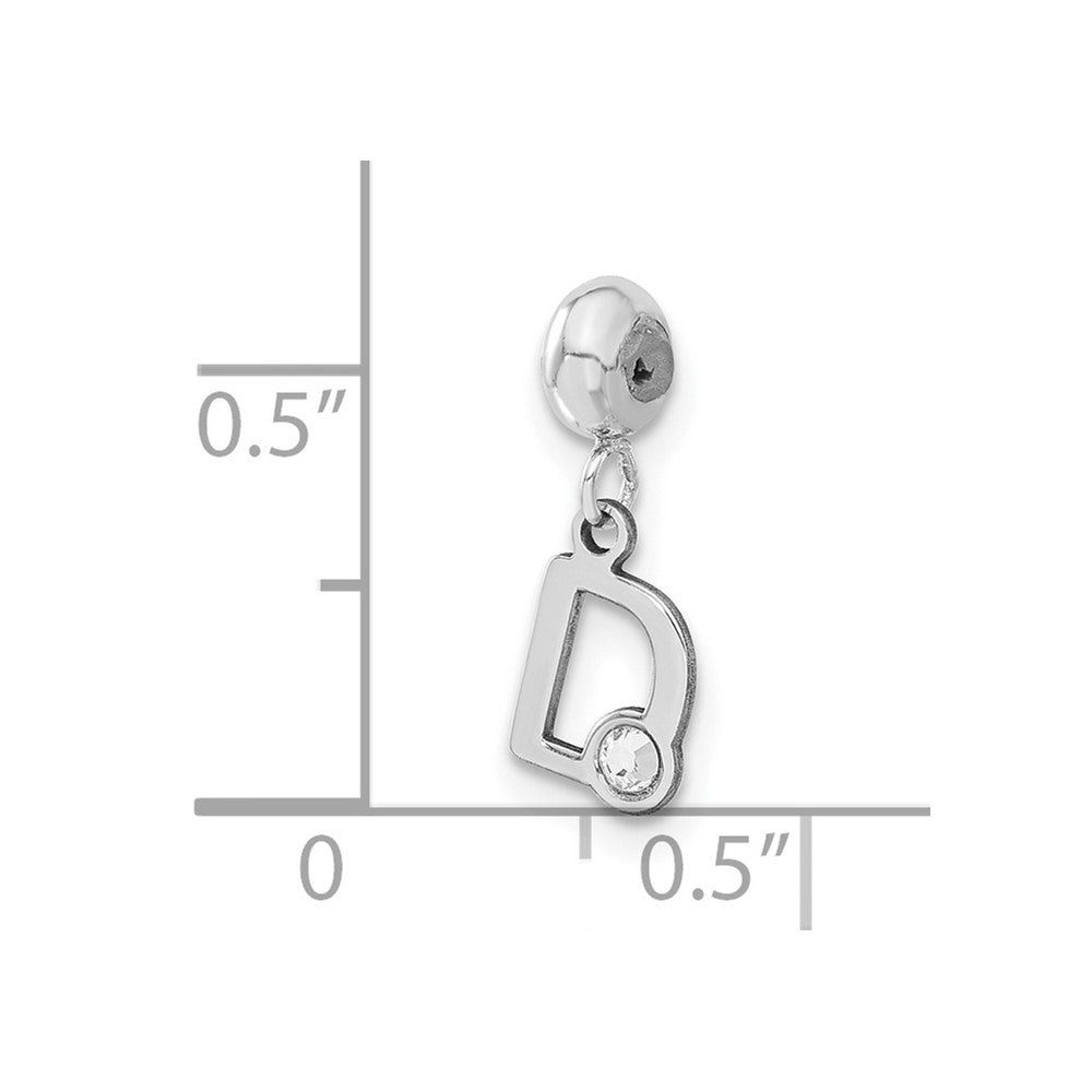 Sterling Silver Rhodium-plated MeMi Letter D with Crystal Charm