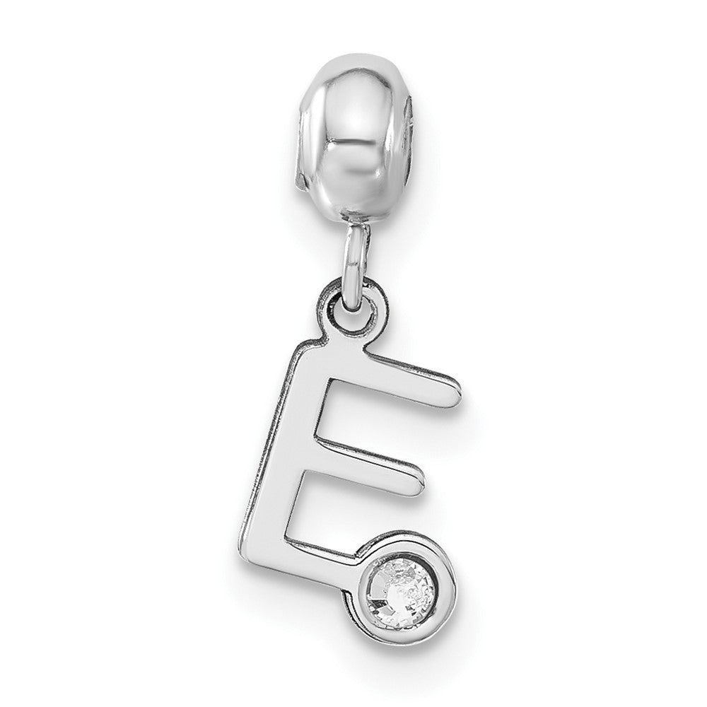 Sterling Silver Rhodium-plated MeMi Letter E with Crystal Charm