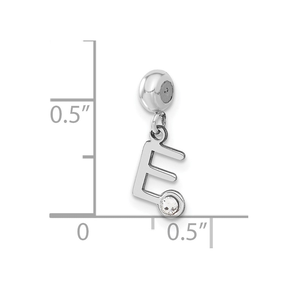 Sterling Silver Rhodium-plated MeMi Letter E with Crystal Charm