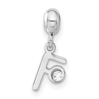 Sterling Silver Rhodium-plated MeMi Letter F with Crystal Charm
