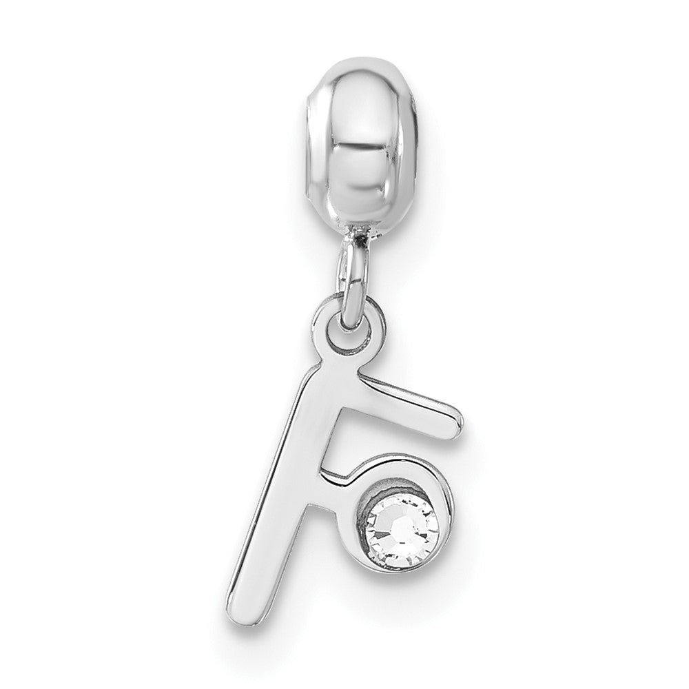 Sterling Silver Rhodium-plated MeMi Letter F with Crystal Charm