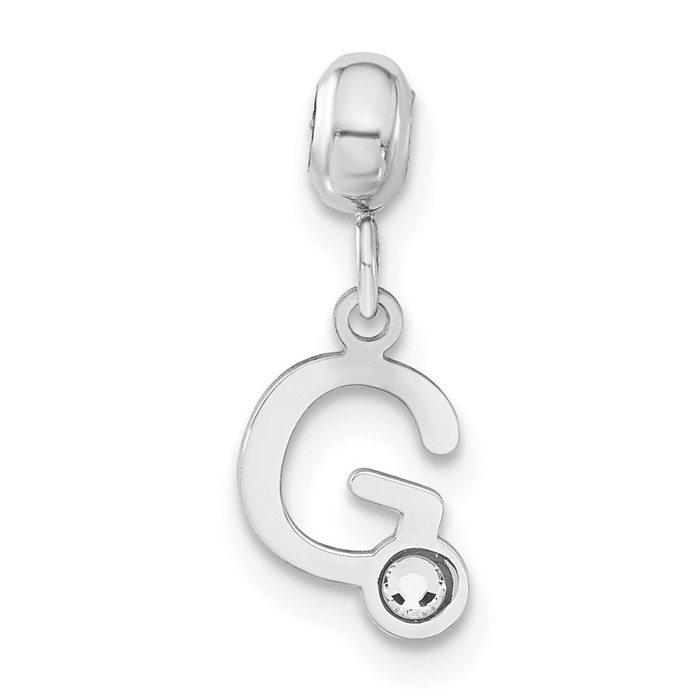 Sterling Silver Rhodium-plated MeMi Letter G with Crystal Charm