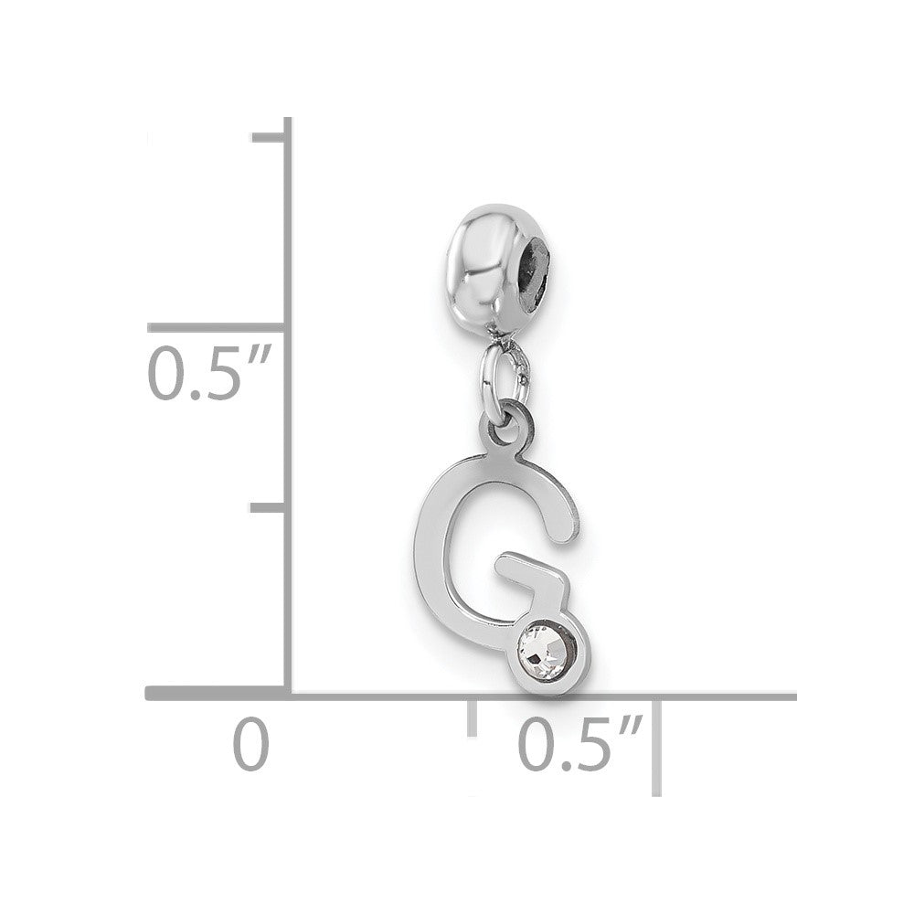 Sterling Silver Rhodium-plated MeMi Letter G with Crystal Charm