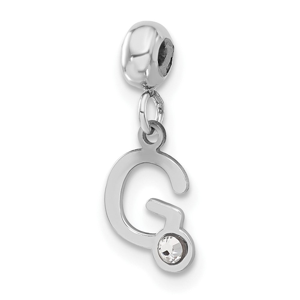 Sterling Silver Rhodium-plated MeMi Letter G with Crystal Charm