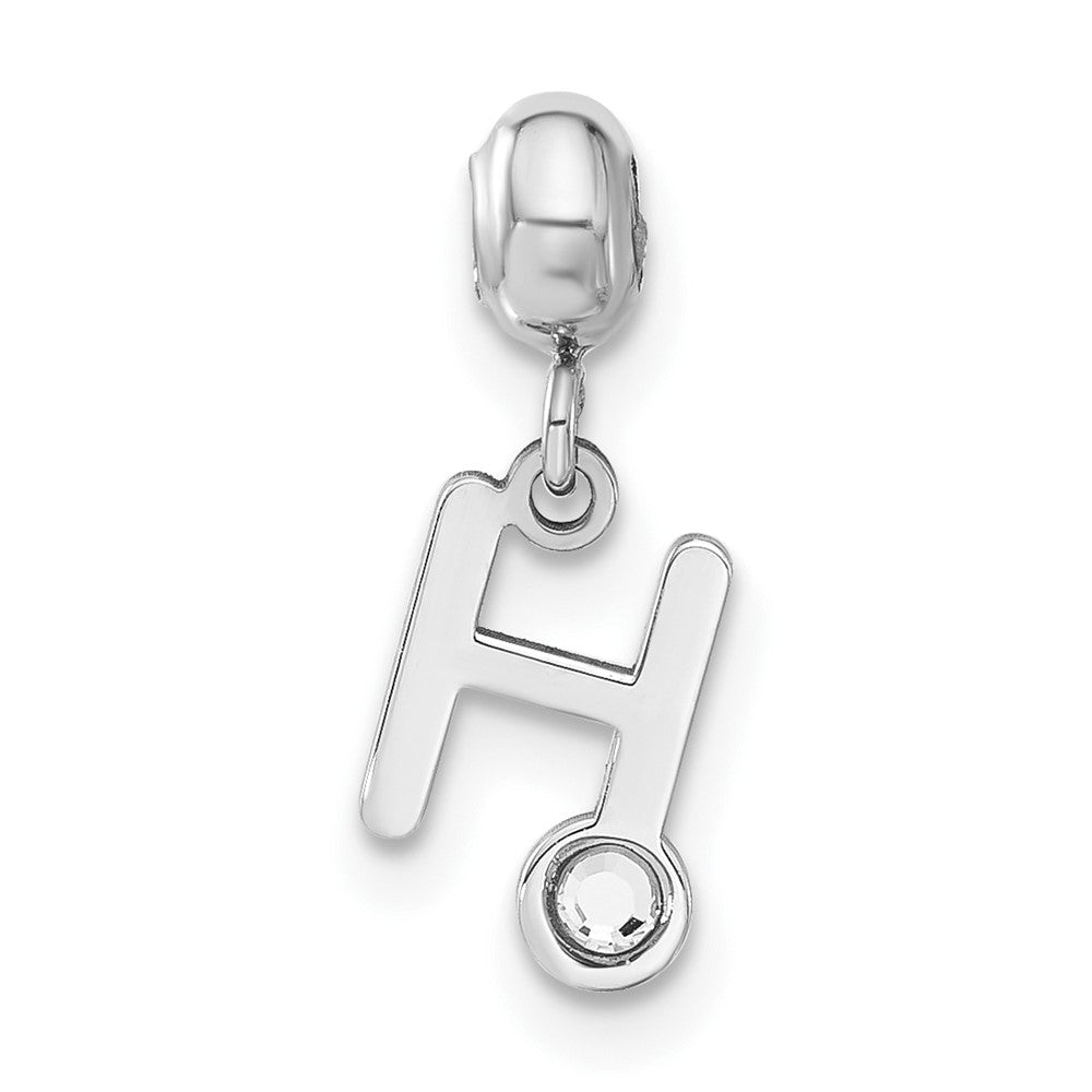 Sterling Silver Rhodium-plated MeMi Letter H with Crystal Charm