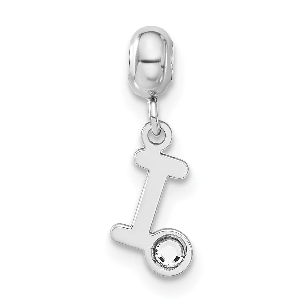 Sterling Silver Rhodium-plated MeMi Letter I with Crystal Charm