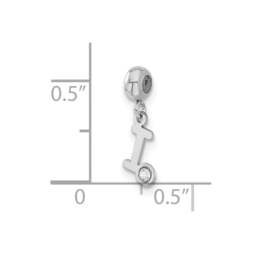 Sterling Silver Rhodium-plated MeMi Letter I with Crystal Charm