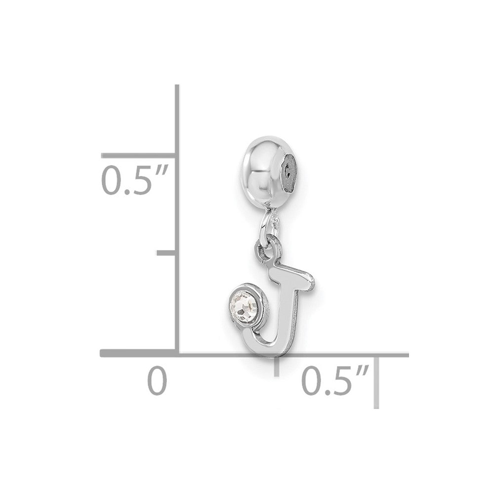Sterling Silver Rhodium-plated MeMi Letter J with Crystal Charm