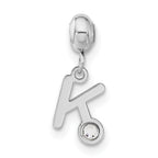 Sterling Silver Rhodium-plated MeMi Letter K with Crystal Charm